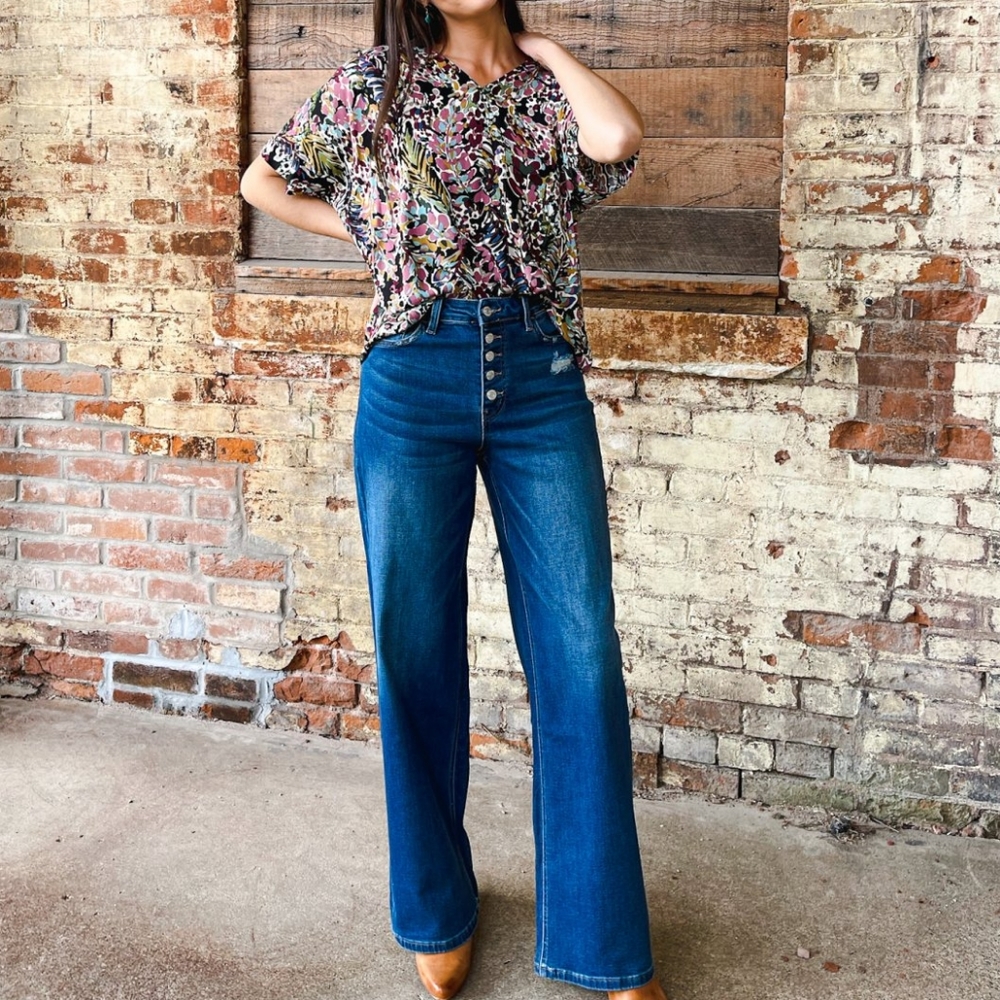 Vervet Olivia Wide Leg Button Front Jeans